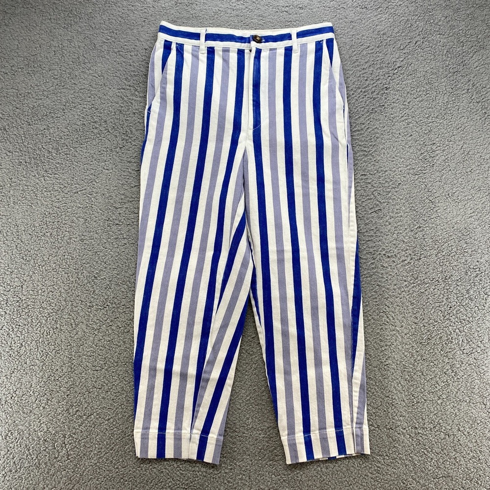 Madewell‎ Tapered Pants Womens Size 27 High Rise Stretch Striped Blue White Crop